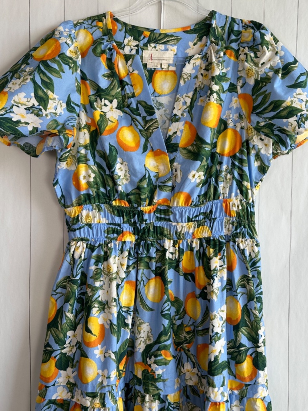 Anthropologie Size M Somerset maxi dress blue lemon floral print cotton tiered - Picture 3 of 10